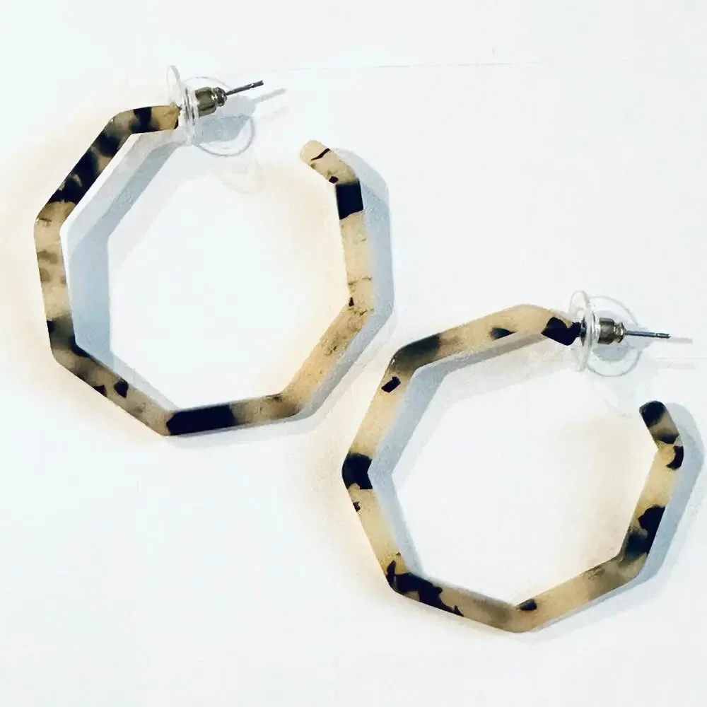 Tortoise Shell Octagon Acrylic Earrings
